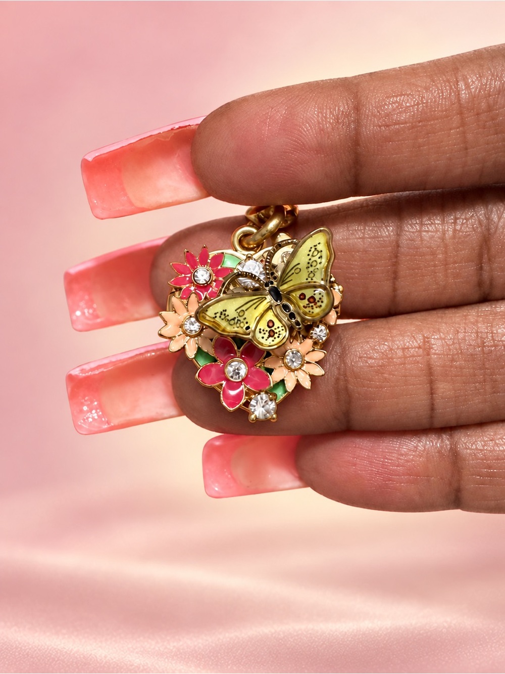 Juicy Couture Gold-Tone Butterfly & Pink and Yellow Floral Charm Pendant